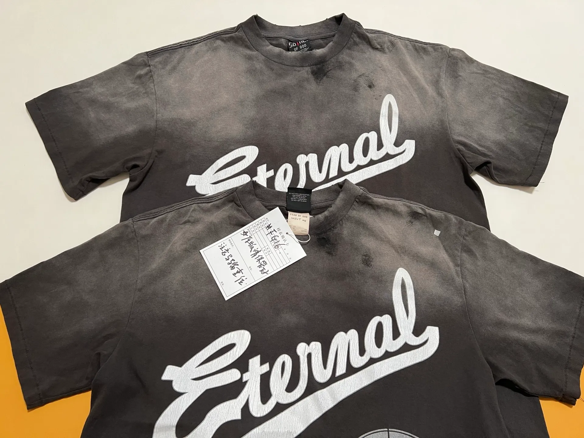 Washing/printing proofing SAINT Mxxxxxx × FEAR OF GOD FG_SS TEE/SNT OF GOD/BLK 25SS Heavy FOG joint model SAINT OF GOD prayer short-sleeved wash black S-XL